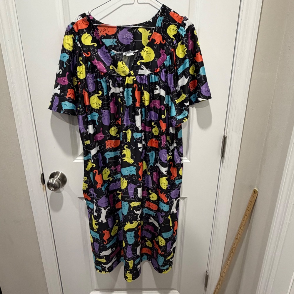 Anthony Richards Womens Nightgown Novelty Cat Print Multicolor 2X